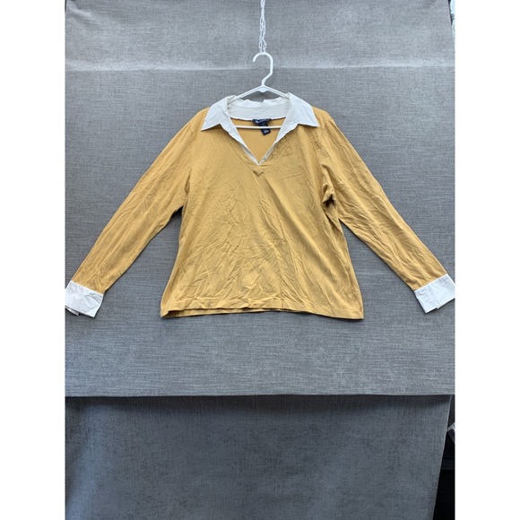 Mustard Pie Tops - Denim + Co. Shirt Womens XL Mustard Yellow Stretch V Neck Layered Long Sleeve